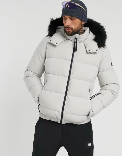 ASOS 4505 padded ski jacket with faux fur trim-Grey