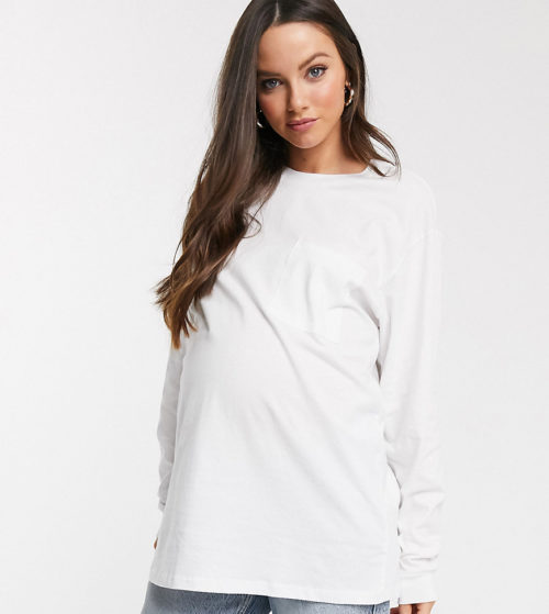 ASOS DESIGN Maternity oversized t-shirt with pocket detail in white