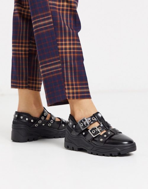 ASOS DESIGN Merlin chunky buckle flat shoes in black