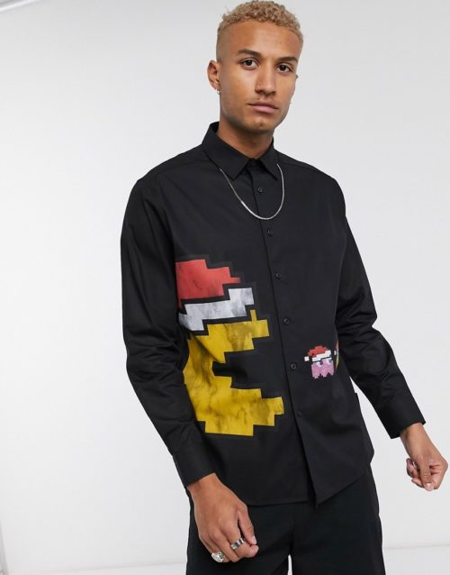 ASOS DESIGN Pac-Man Christmas print oversized fit shirt-Black