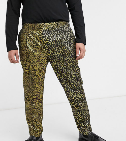 ASOS DESIGN Plus slim crop trousers with half and half animal jacquard in black