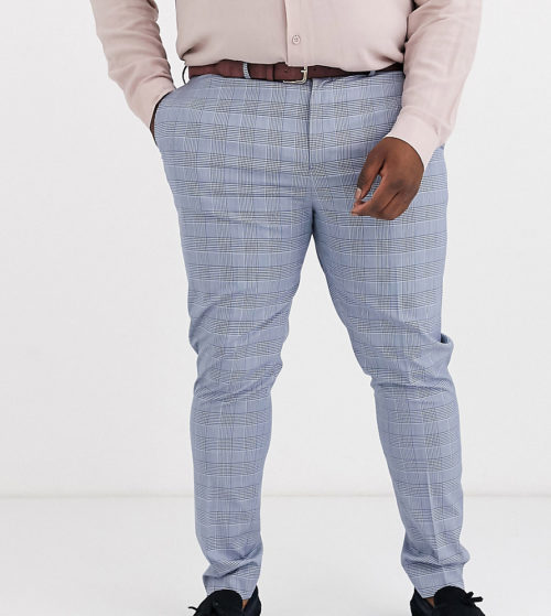 ASOS DESIGN Plus super skinny suit trousers in dusky blue puppytooth check
