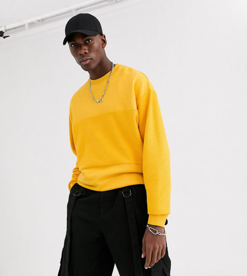 ASOS DESIGN Tall oversized sweatshirt with reverse loopback panel in mustard-Yellow