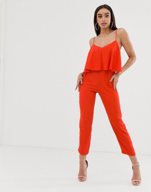 ASOS DESIGN cami jumpsuit with double layer and peg leg-Red
