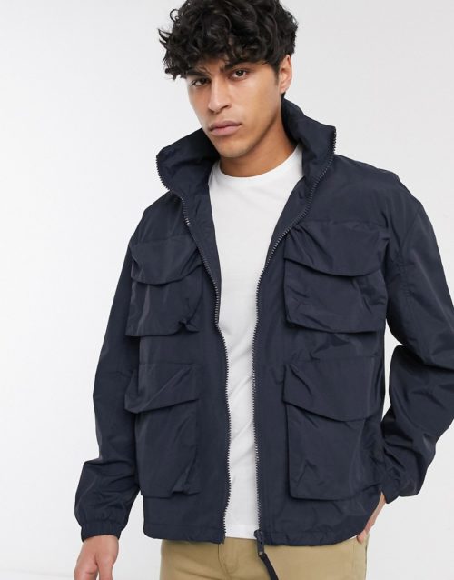 ASOS DESIGN jacket with funnel neck in navy