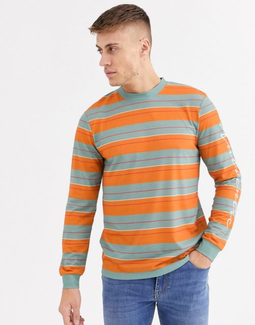 ASOS DESIGN long sleeve striped t-shirt with authentic arm print-Multi