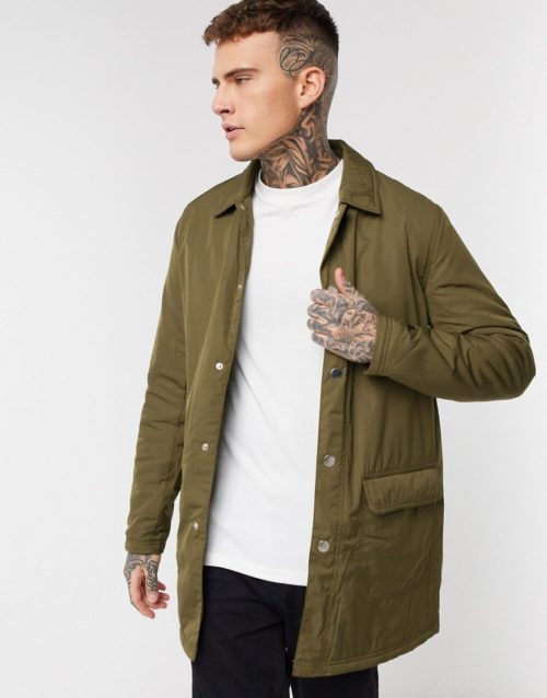 ASOS DESIGN nylon trench coat in khaki-Green