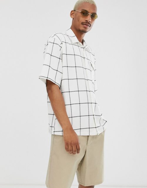 ASOS DESIGN oversized shirt in windowpane check-White