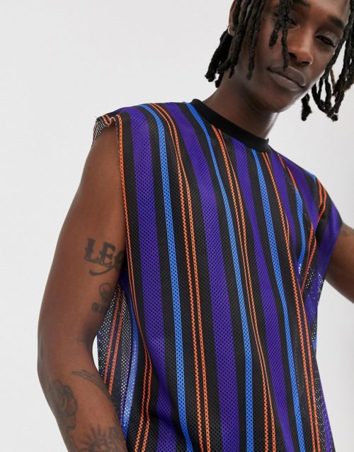 ASOS DESIGN oversized sleeveless t-shirt in mesh stripe-Black