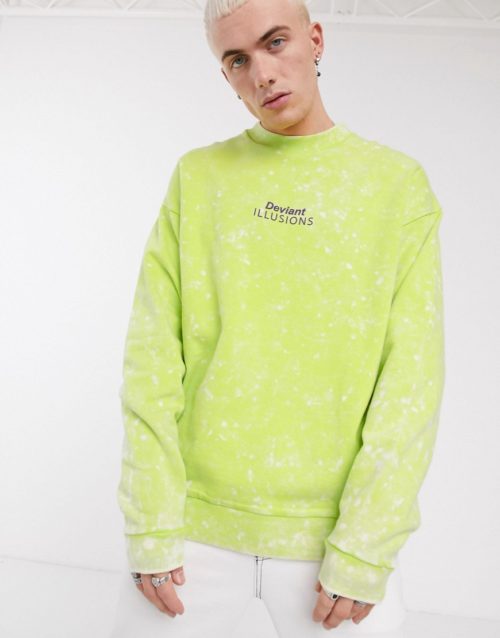 ASOS DESIGN oversized sweatshirt in bright green acid wash with text print