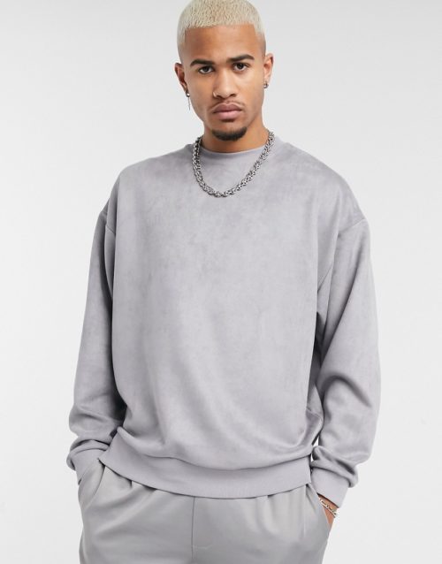 ASOS DESIGN oversized sweatshirt in suedette fabric in grey
