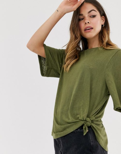 ASOS DESIGN relaxed t-shirt with knot side-Green