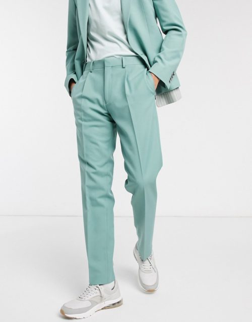 ASOS DESIGN slim suit trousers in green stripe