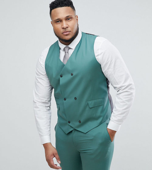 ASOS PLUS Wedding Slim Suit Waistcoat In Pine Green 100% Wool