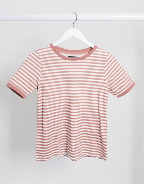 Brave Soul birkin stripe t shirt-Pink