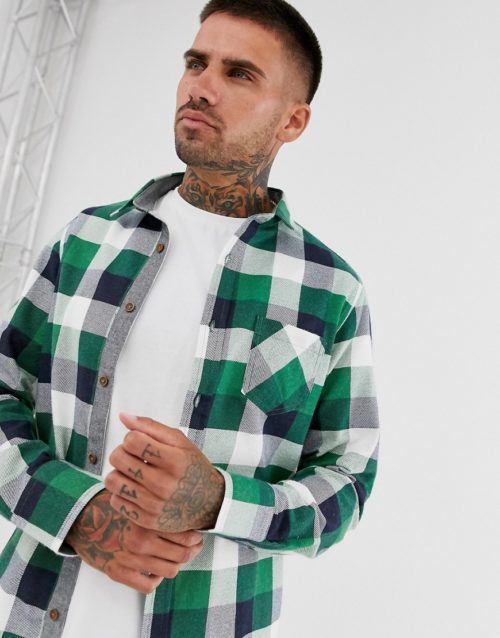 Brave Soul buffalo check flannel shirt in forest green