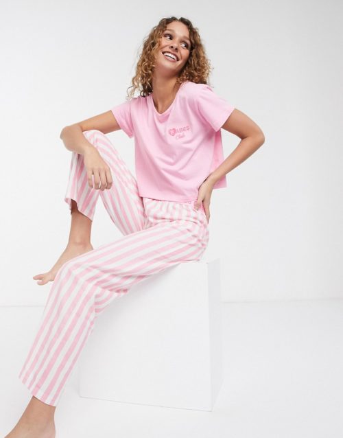 Brave Soul t-shirt and trousers pyjama set in pink stripe