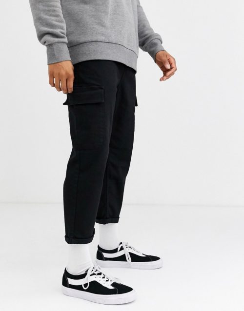 Brooklyn Supply Co track fit cargo trousers in black