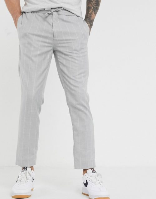 Burton Menswear slim trousers in light grey stripe
