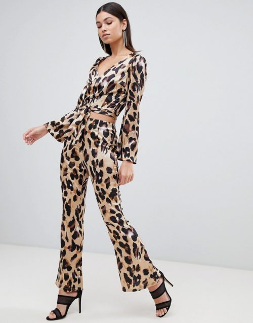 Club L leopard print wide leg trouser-Multi