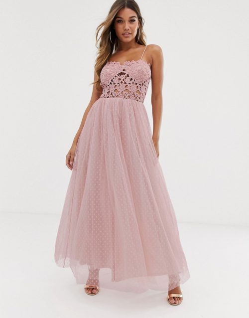 Club L tulle skirt maxi dress with lace bodice-Pink