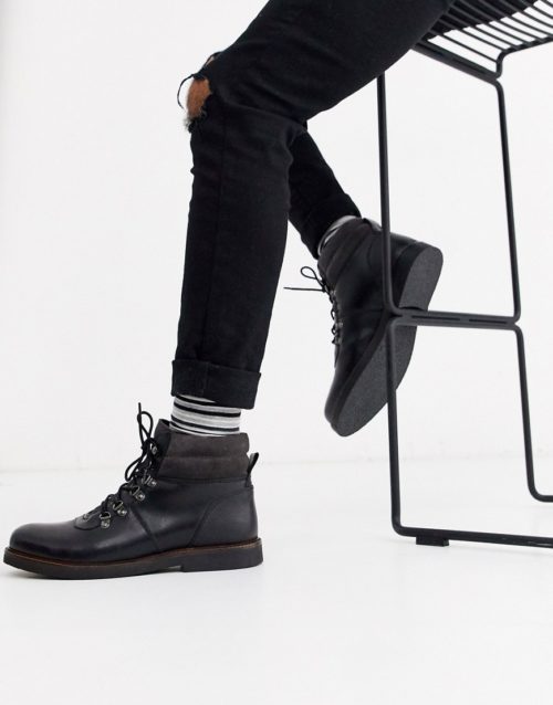 Dune leather chunky hiker boot in black