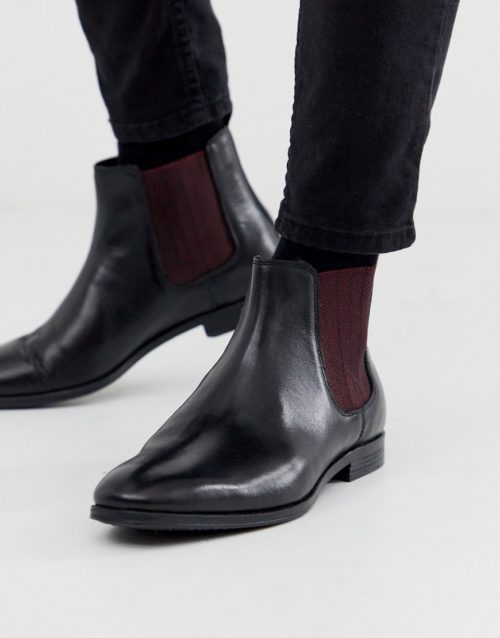 Dune leather constrast gusset chelsea boot in black