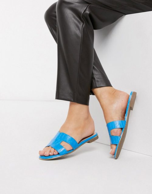 Dune loopy slip on flat sandals in blue