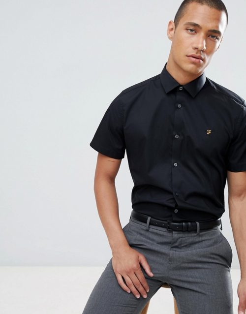 Farah slim short sleeve smart shirt-Black