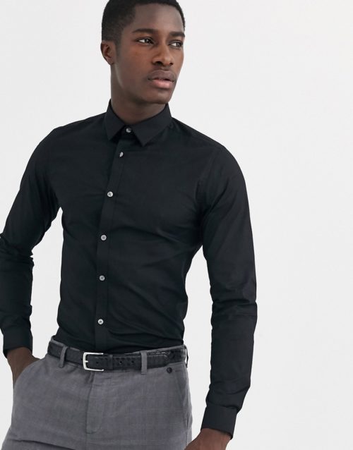 French Connection plain stretch skinny fit shirt-Black