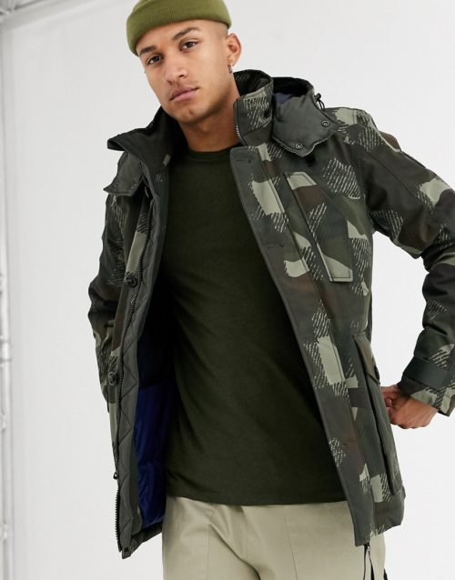 G-Star Vodan camo print jacket with padded hood in green