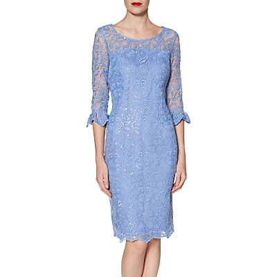 Gina Bacconi Benita Embroidered Mesh Dress, China Blue