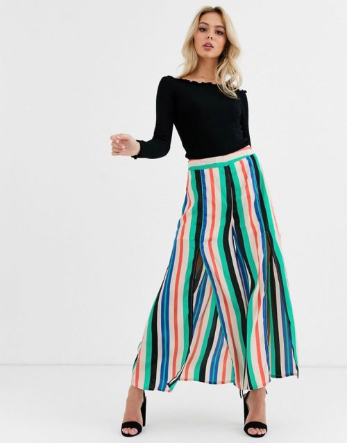 Glamorous split front trousers in stripe-Multi