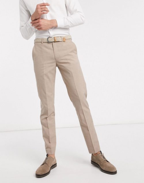 Harry Brown slim fit plain suit trouser-Stone