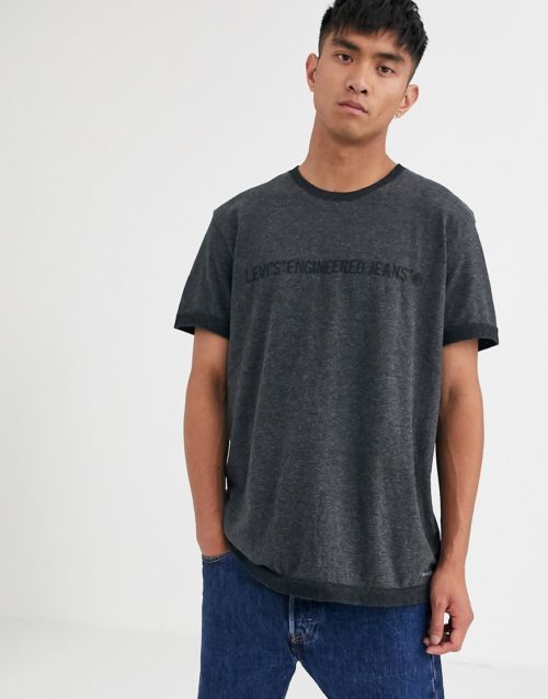 Levi's Engineered chest and back stripe logo t-shirt in dark heather grey