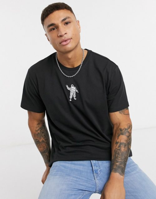 Michelan man embroidered t-shirt-Black