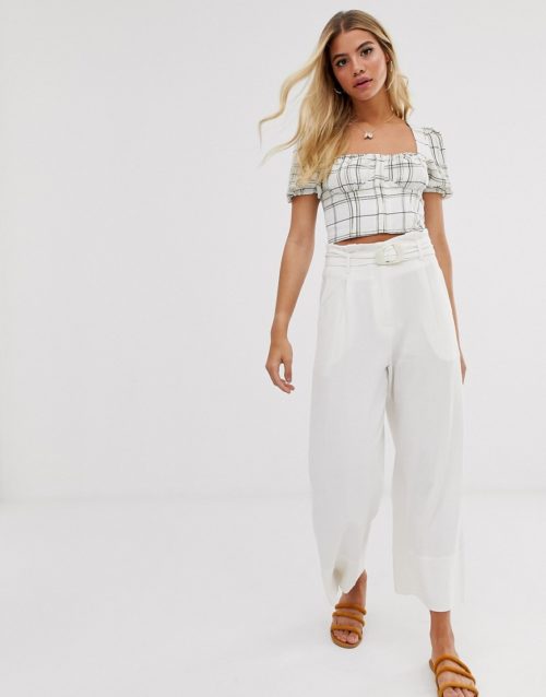 Moon River statement buckle cropped trousers-Beige