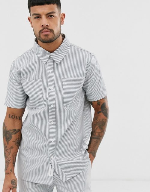 Native Youth co-ord short sleeve shirt in white with stripe