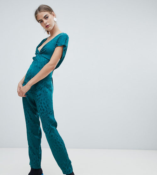 New Look knot front jumpsuit in green