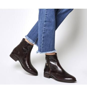 Office Actor- Side Zip Flat Ankle Boot CHOC LEATHER