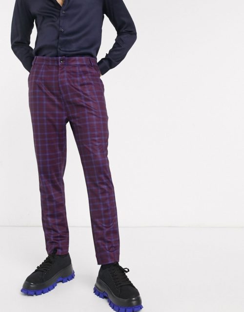 One Above Another tailored trousers in purple check-Green