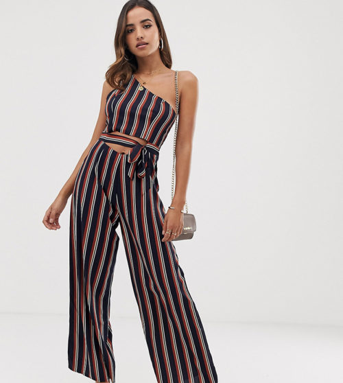 Parallel Lines one shoulder jumpsuit with cut out detail in stripe-Navy