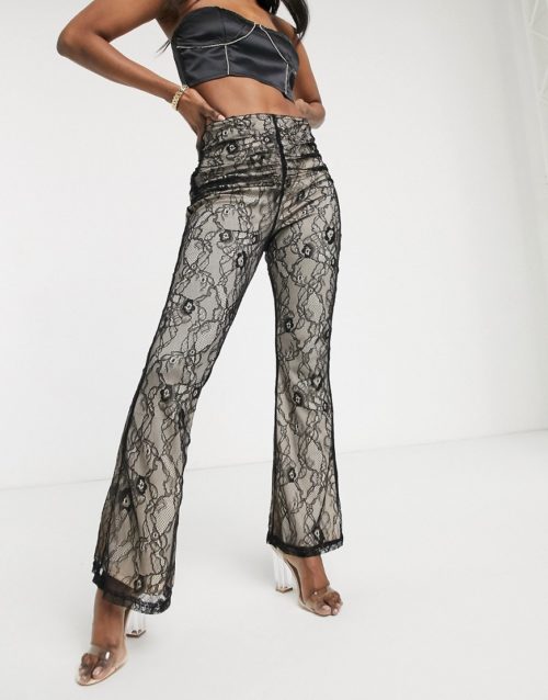 Parisian flare trousers in lace-Black