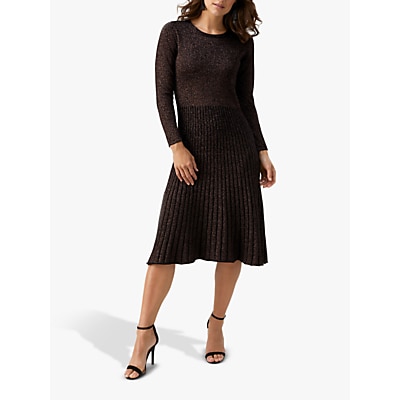Pure Collection Shimmering Pleat Detail Knitted Dress, Black