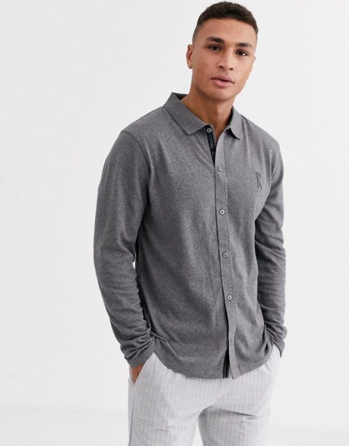 Ringspun plain logo pique slim fit shirt-Grey