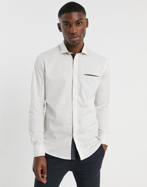Selected Homme salford slim long sleeve shirt-White