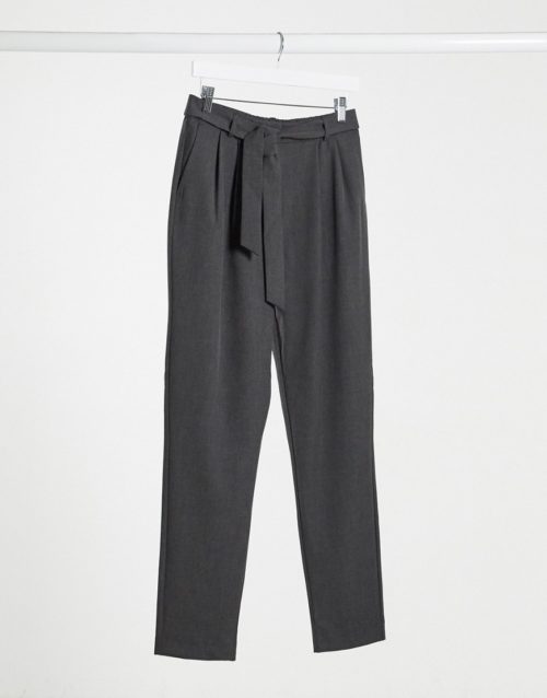 Selected tie waist smart trousers in grey
