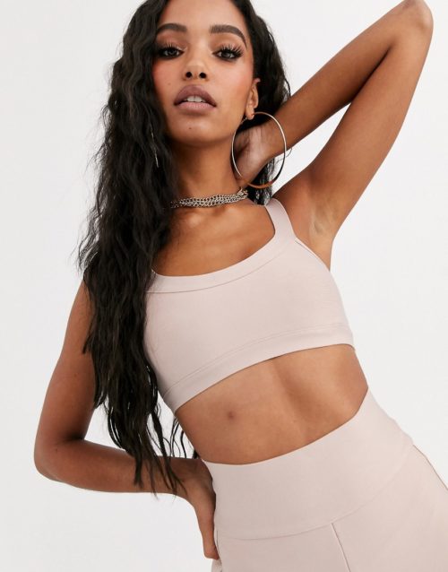 Sixth June square neck crop top in bandage co-ord-Beige