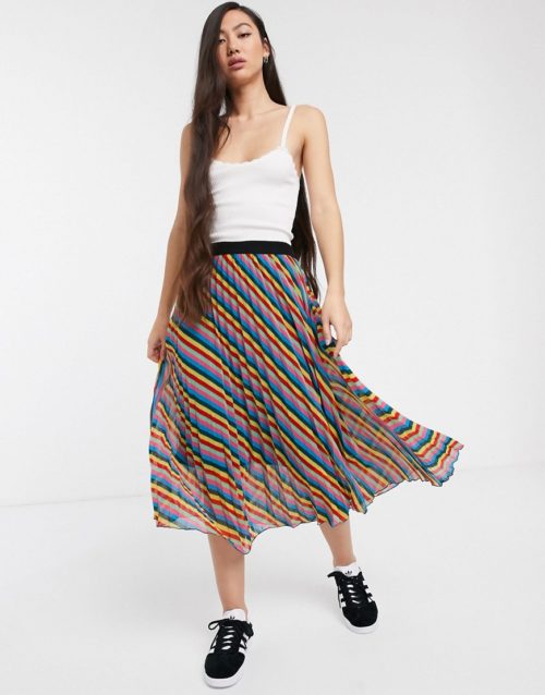 Soaked In Luxury rainbow stripe pleated skirt-Multi