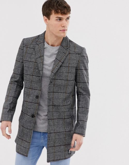 Tom Tailor slim fit wool coat in check-Multi